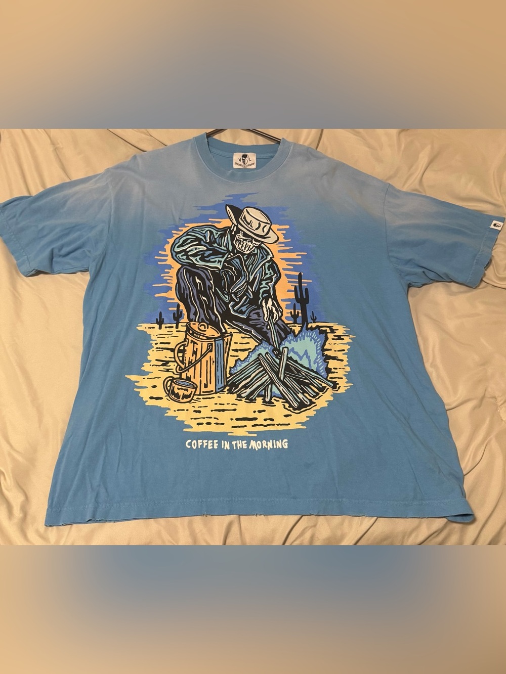 Men's Light Blue Graphic Tee - Coffee in the Morning